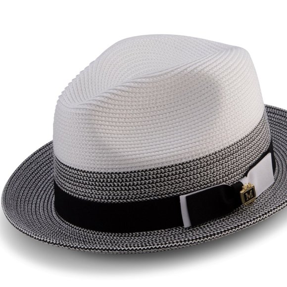 Montique Two Tone Black/ White Crown Braided Pinch Fedora  h69 - Picture 2 of 2